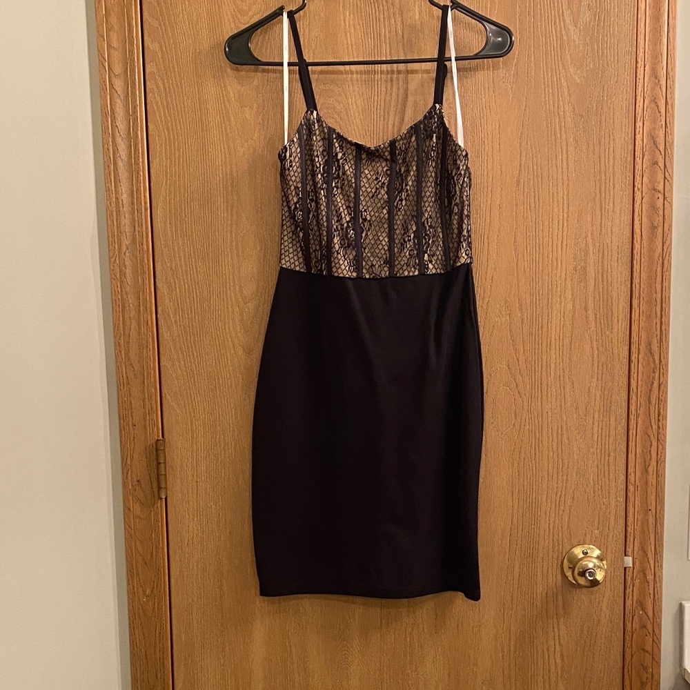 Lulu's Black and Tan Mini Dress